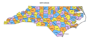 North Carolina multi colored County Map, North Carolina county map, County map of North Carolina, Printable State Map with County Lines download free USA states