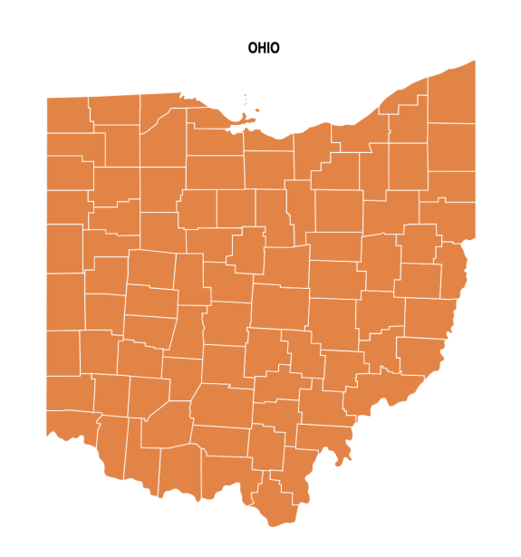 Ohio County Map Editable amp Printable - Ohio Colored Blank County Map 575x615 