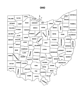 Free printable Ohio county map outline with labels,Ohio county map, County map of Ohio, state, outline, printable, shape, template, download, USA, States