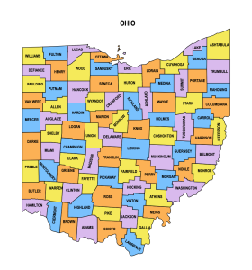 Ohio multi colored County Map, Ohio county map, County map of Ohio, Printable State Map with County Lines download free USA states