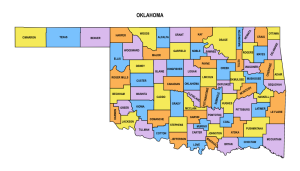 Oklahoma multi colored County Map, Oklahoma county map, County map of Oklahoma, Printable State Map with County Lines download free USA states