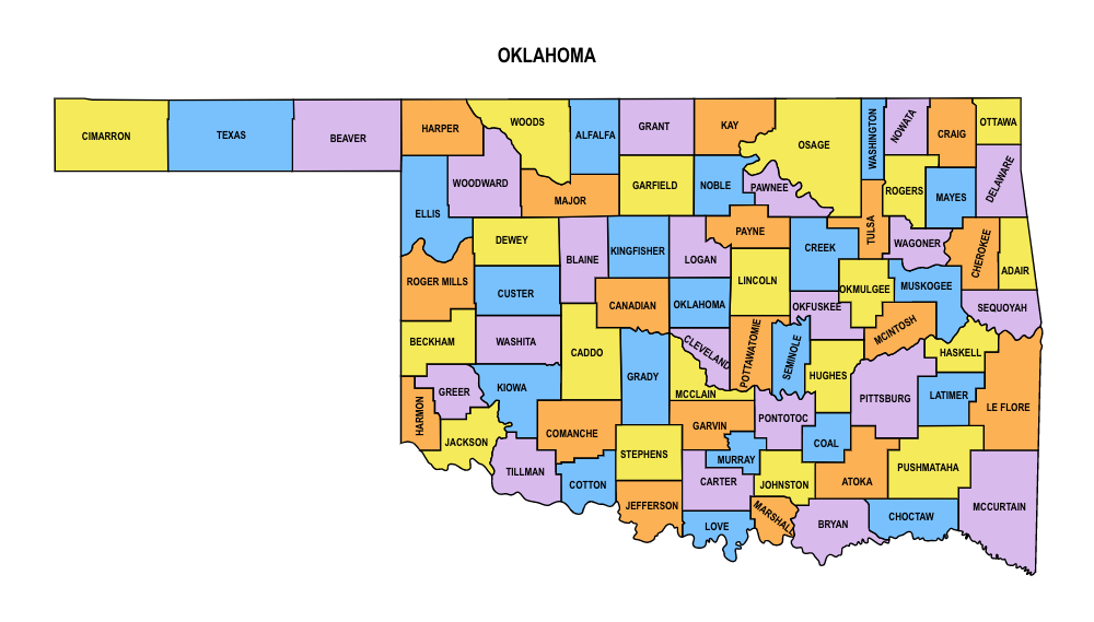 Oklahoma Multicolored County Map 