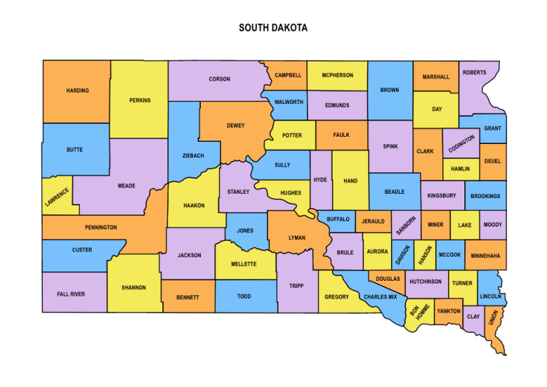 South Dakota County Map Editable & Printable State County Maps