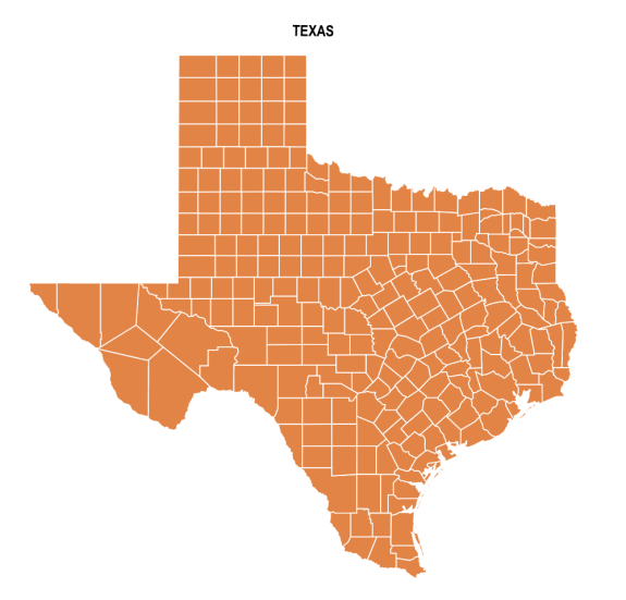 Texas County Map Editable amp Printable - Texas Colored Blank County Map 575x551 