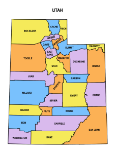 Utah multi colored County Map, Utah county map, County map of Utah, Printable State Map with County Lines download free USA states