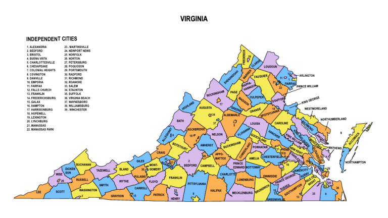 Virginia County Map: Editable & Printable State County Maps