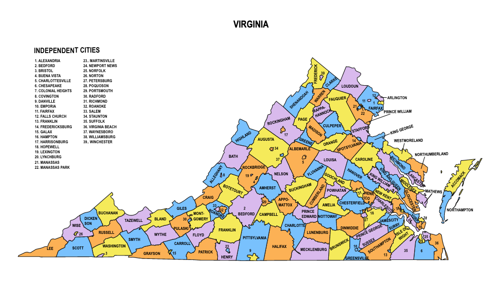 Virginia County Map Editable & Printable State County Maps