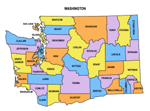 Washington multi colored County Map, Washington county map, County map of Washington, Printable State Map with County Lines download free USA states