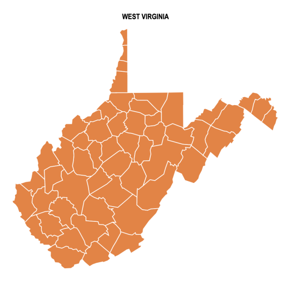 West Virginia County Map Editable Printable State County Maps West Virginia Colored Blank County Map 575x566 