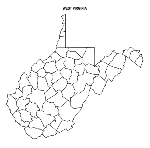 Free printable West Virginia county outline map with border, West Virginia county map, County map of West Virginia,state, outline, printable, shape, template, download,USA, States