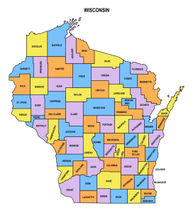 Wisconsin multi colored County Map, Wisconsin county map, County map of Wisconsin, Printable State Map with County Lines download free USA states