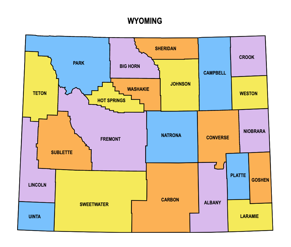 Wyoming County Map Editable Printable State County Maps   Wyoming Multicolored County Map 