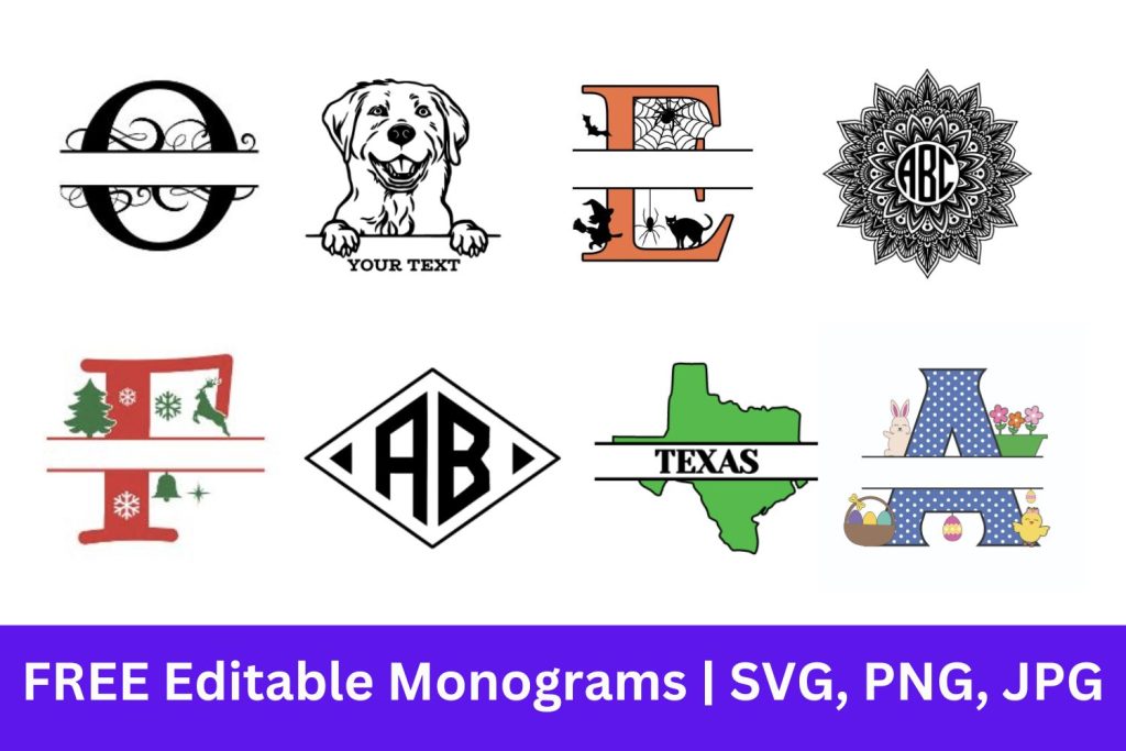 monograms, fancy font monograms alphabets,1 intial, 2 initial, 3 initial, mandala monogram, US states split monograms, celebration monograms, Dog face monograms, letters, A - Z, Cricut, download, free, jpg, png, svg