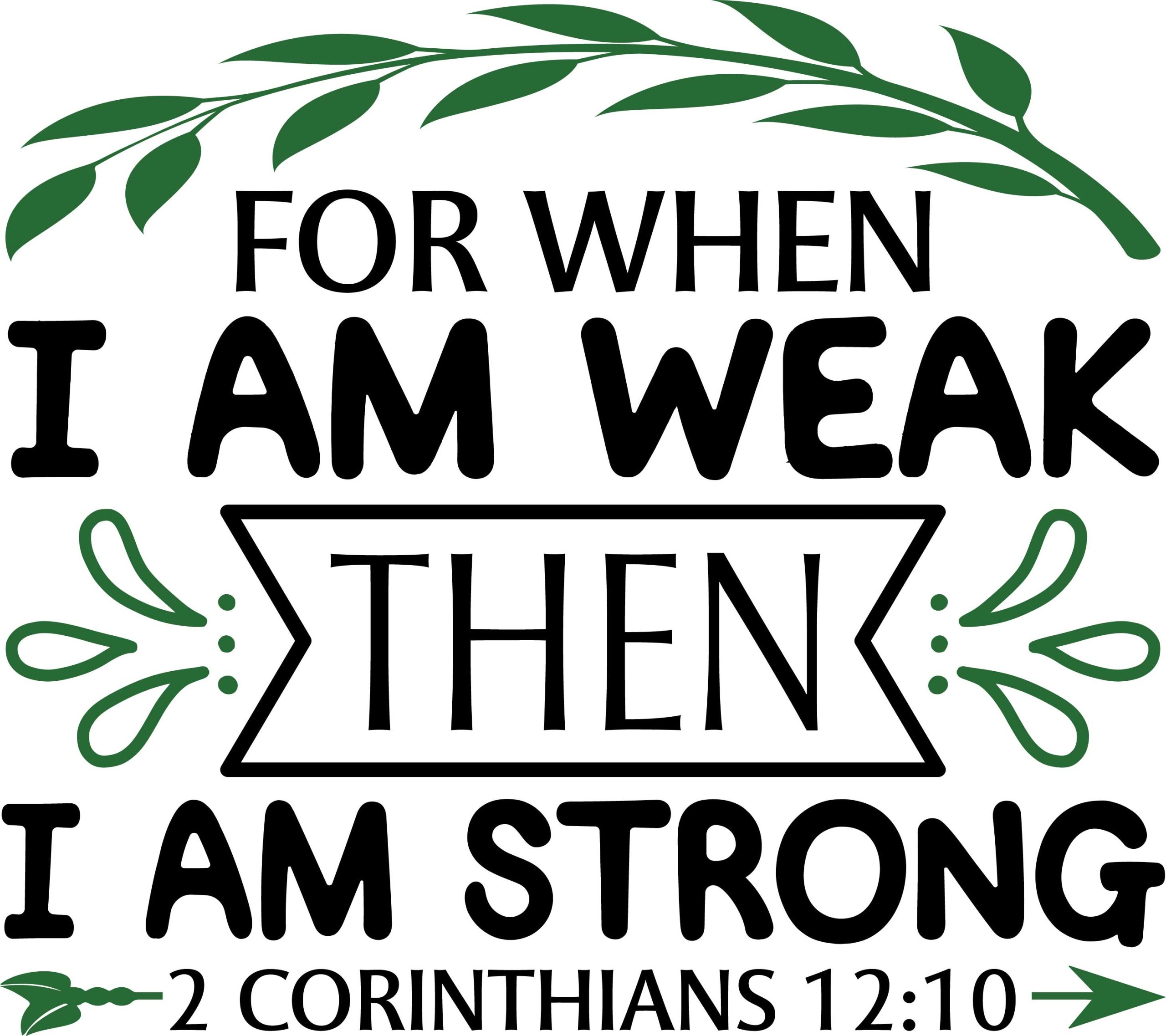 For when i am weak then i am strong 2 Corinthians 12:10, bible verses, scripture verses, svg files, passages, sayings, cricut designs, silhouette, embroidery, bundle, free cut files, design space, vector