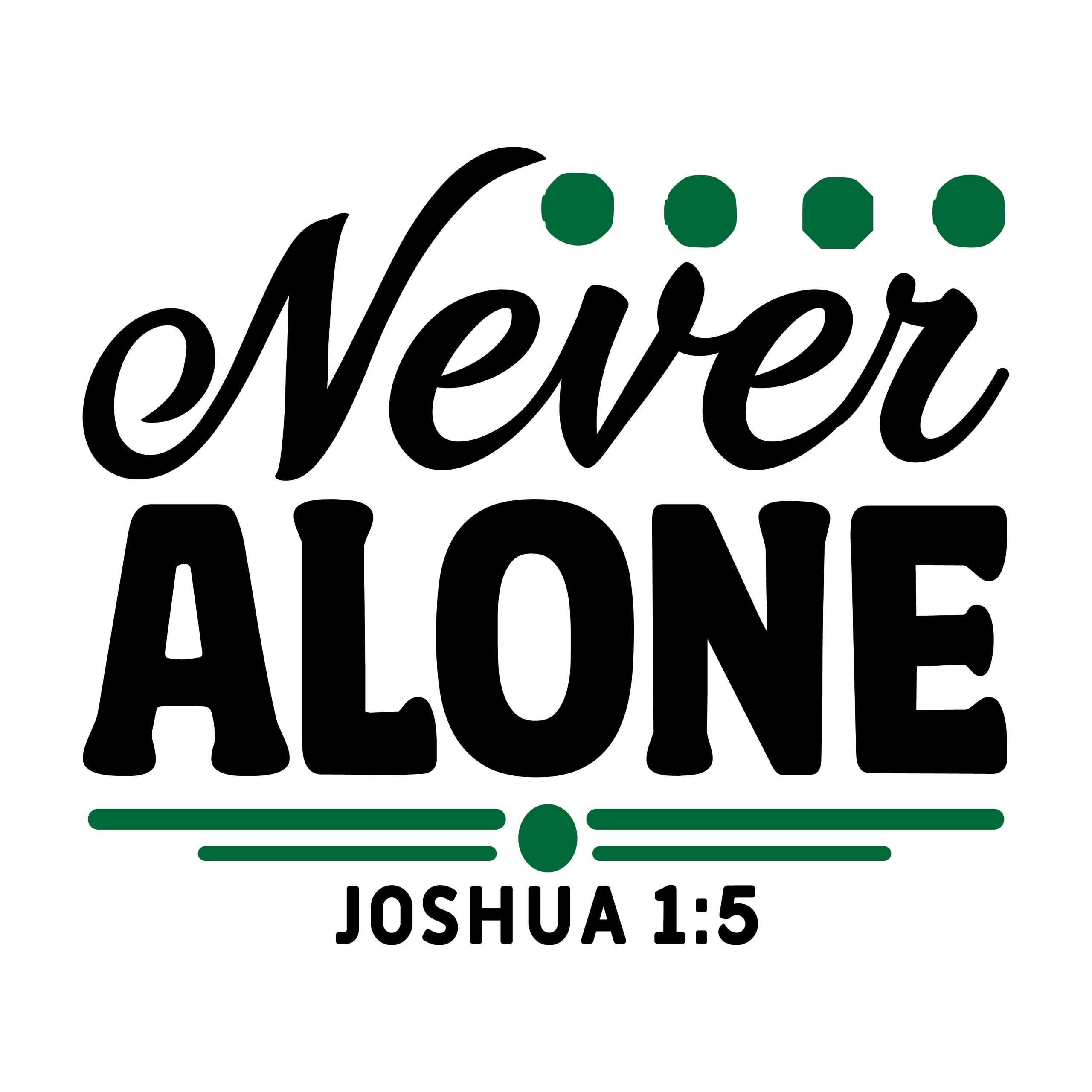 Never alone Joshua 1:5, bible verses, scripture verses, svg files, passages, sayings, cricut designs, silhouette, embroidery, bundle, free cut files, design space, vector