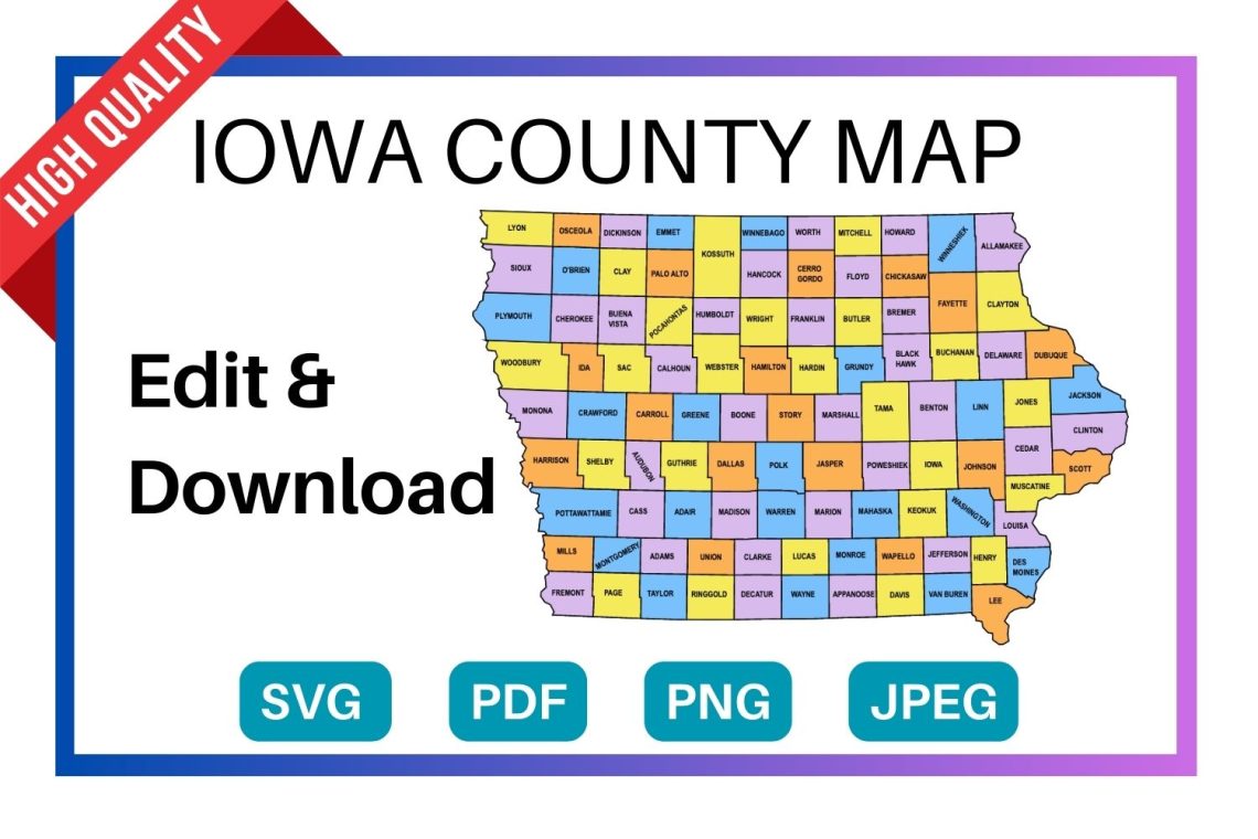 Iowa County Map Editable And Printable State County Maps 8396