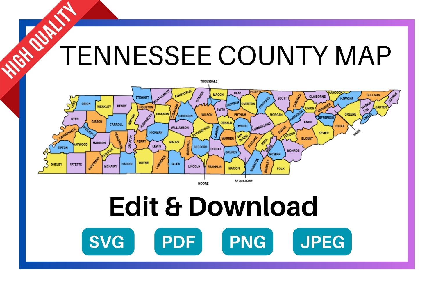 Tennessee County Map: Editable & Printable State County Maps