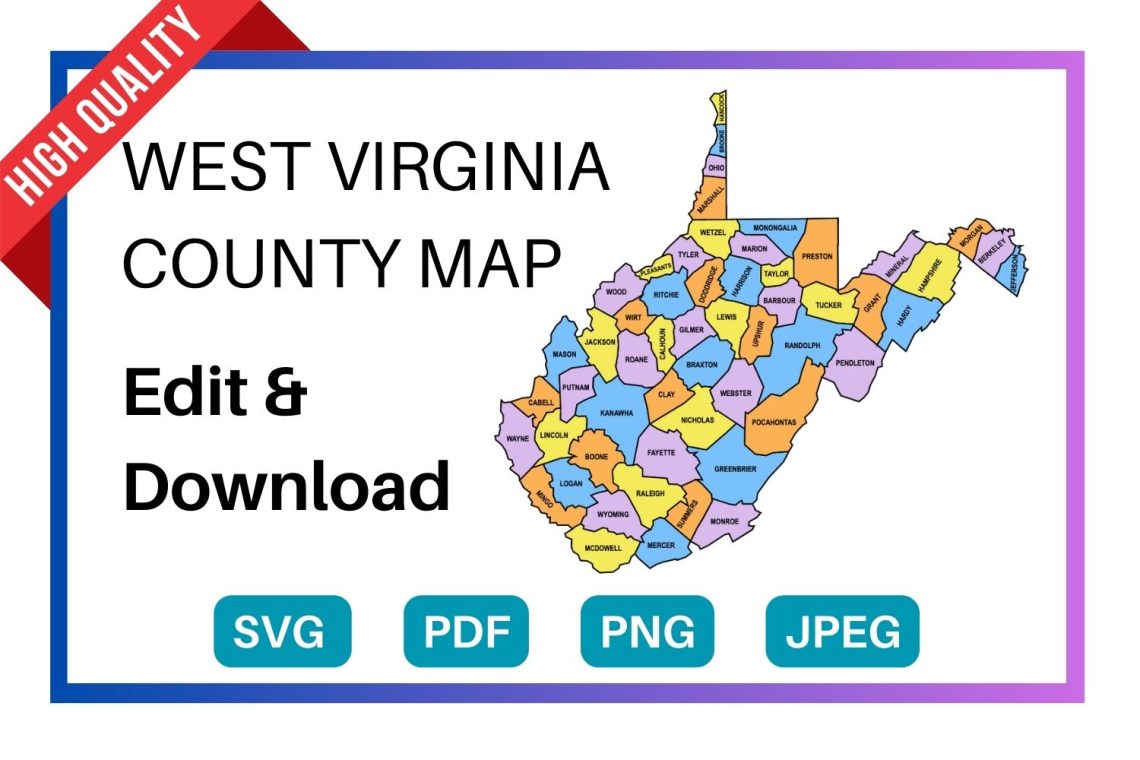 West Virginia County Map Editable Printable State County Maps West Virginia County Map 1140x760 