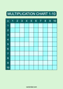Blank Blue Lagoon Multiplication Grid Chart Printable 1 to 10 portrait Free, high quality, times table, sheet, pdf, 3rd grade, 4th grade, 5th grade, template, print, download, online, portrait, vertical