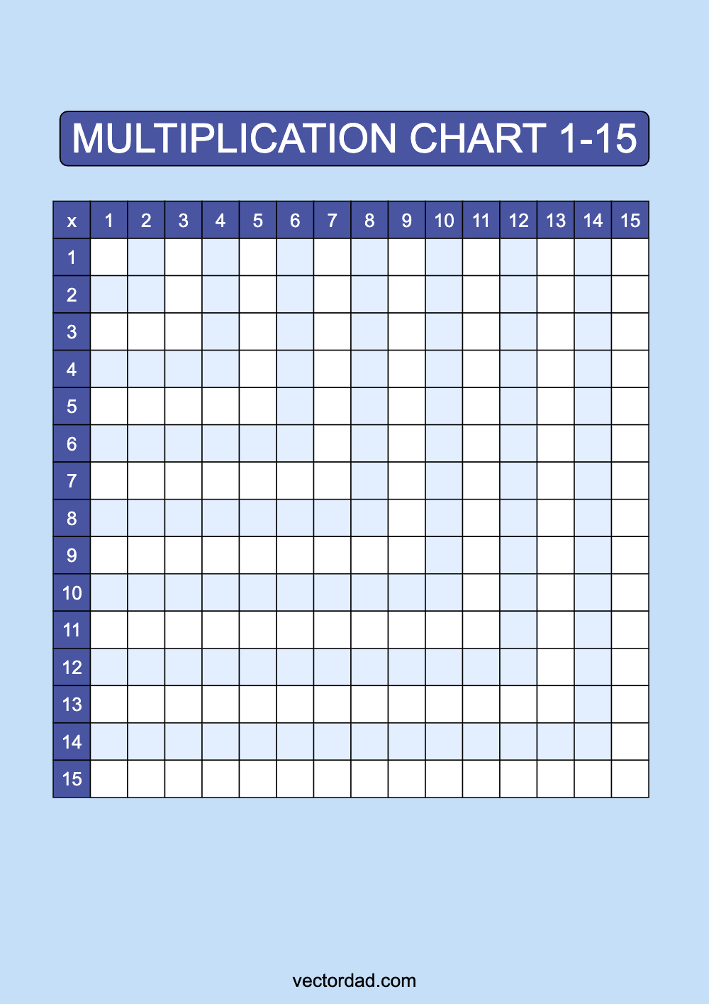 Blank Blue Multiplication Grid Chart Printable 1 to 15 portrait Free, high quality, times table, sheet, pdf, 3rd grade, 4th grade, 5th grade, template, print, download, online, vertical