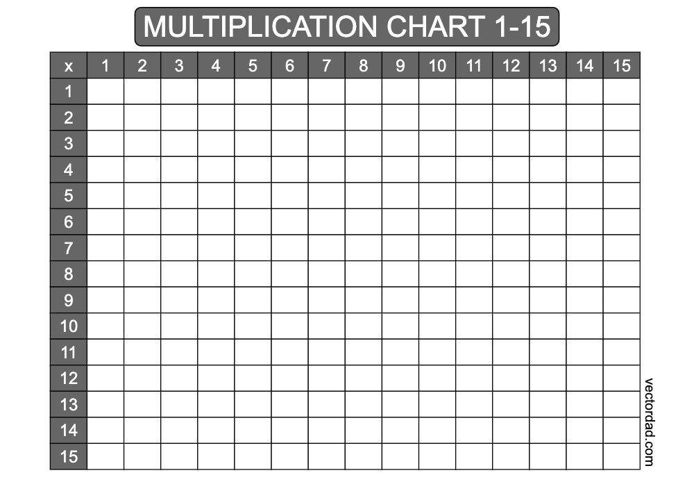 horizontal Grey blank multiplication-chart 1-15 landscape Printable Free, high quality, times table, sheet, pdf, blank, empty, 3rd grade, 4th grade, 5th grade, template, print, download, online