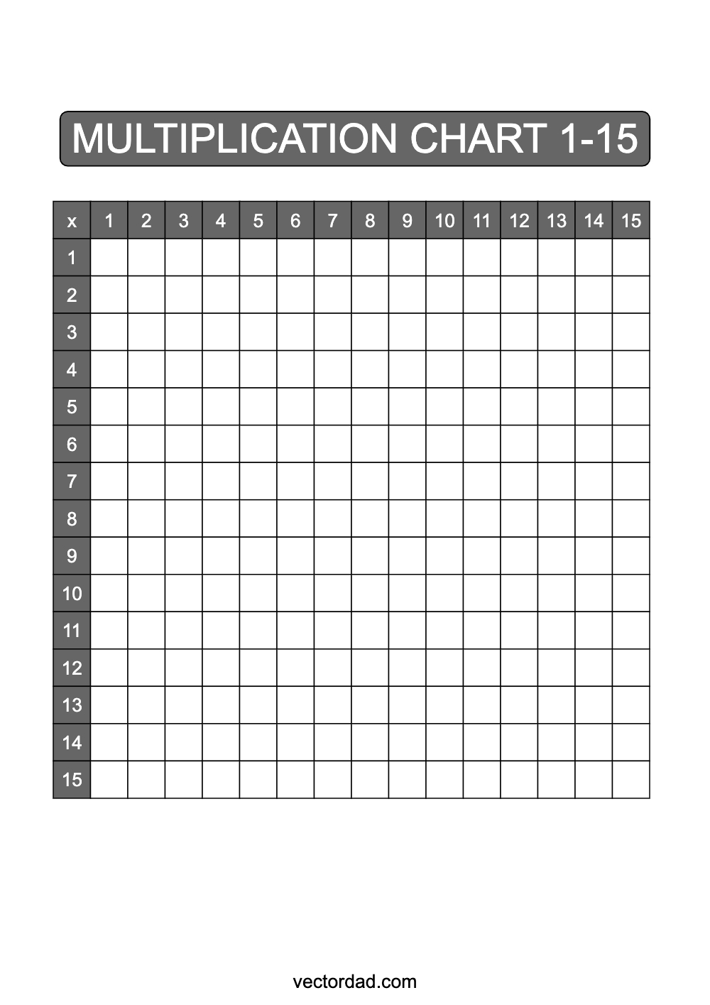 Blank Grey Multiplication Chart Printable 1 to 15 portrait Free, high quality, times table, sheet, pdf, blank, empty, 3rd grade, 4th grade, 5th grade, template, print, download, online, vertical