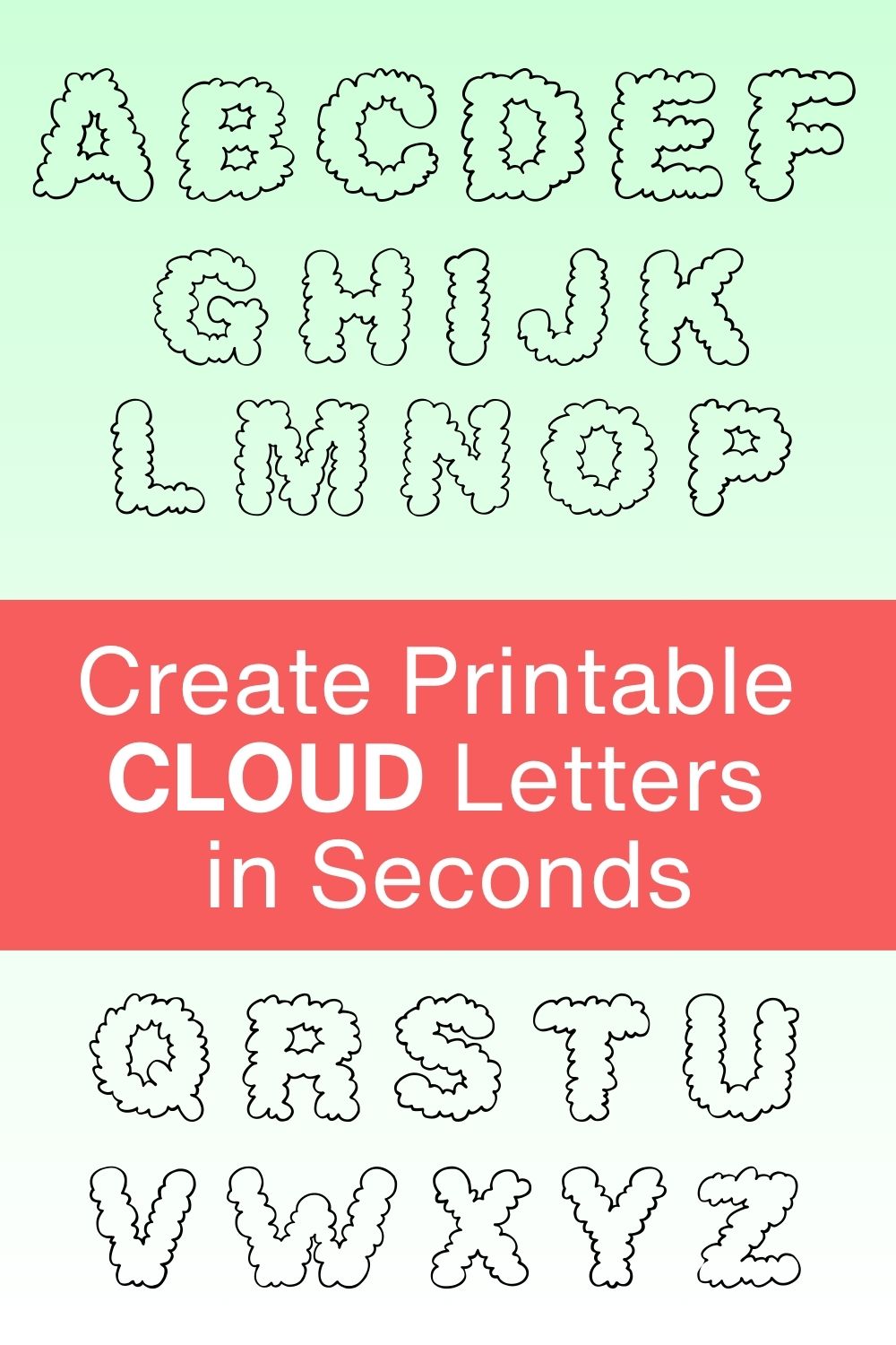 FREE printable letter cloud, DIY, font, templates, bold number and alphabet downloadable patterns, typeface
