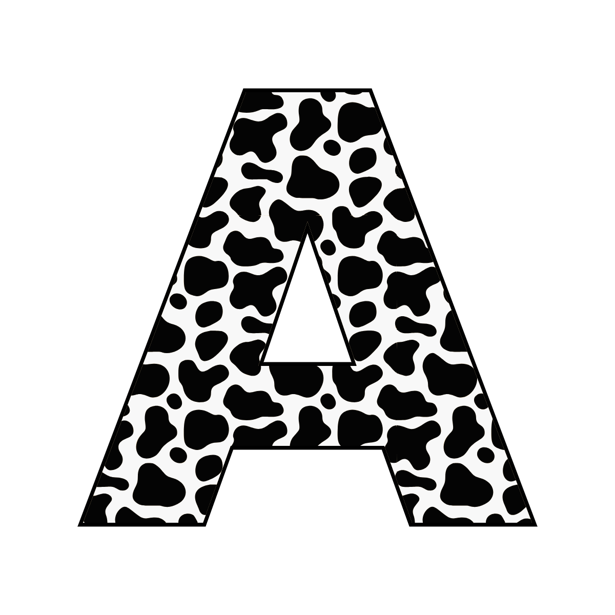 Free printable cow letter A. serif printable cow, number printable alphabet patterns print download svg, png, pdf, jpg pattern