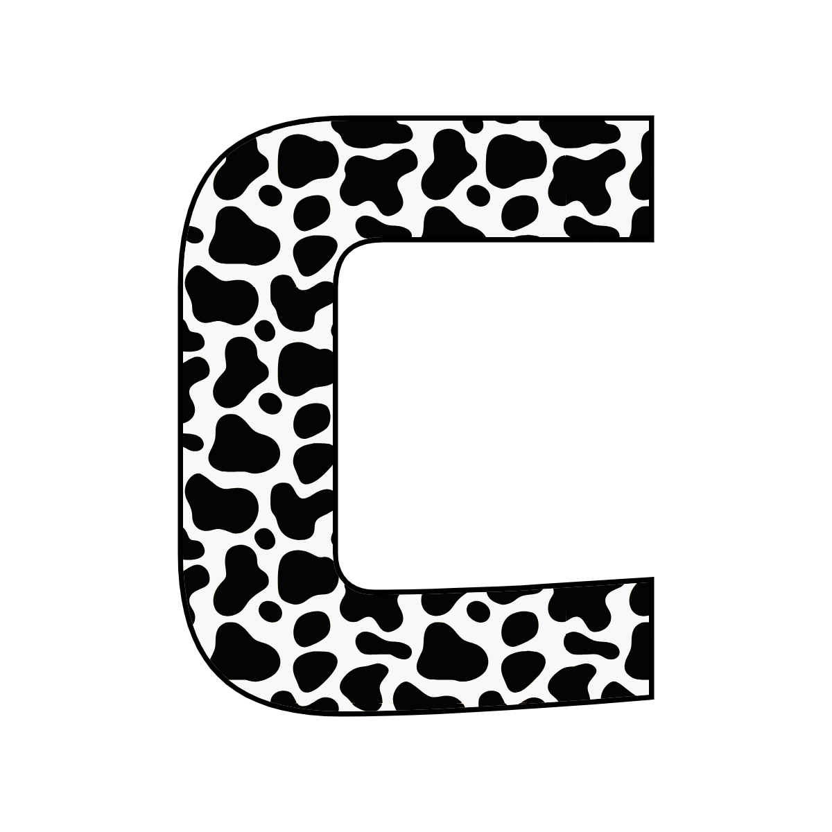 Free printable cow letter C. serif printable cow, number printable alphabet patterns print download svg, png, pdf, jpg pattern