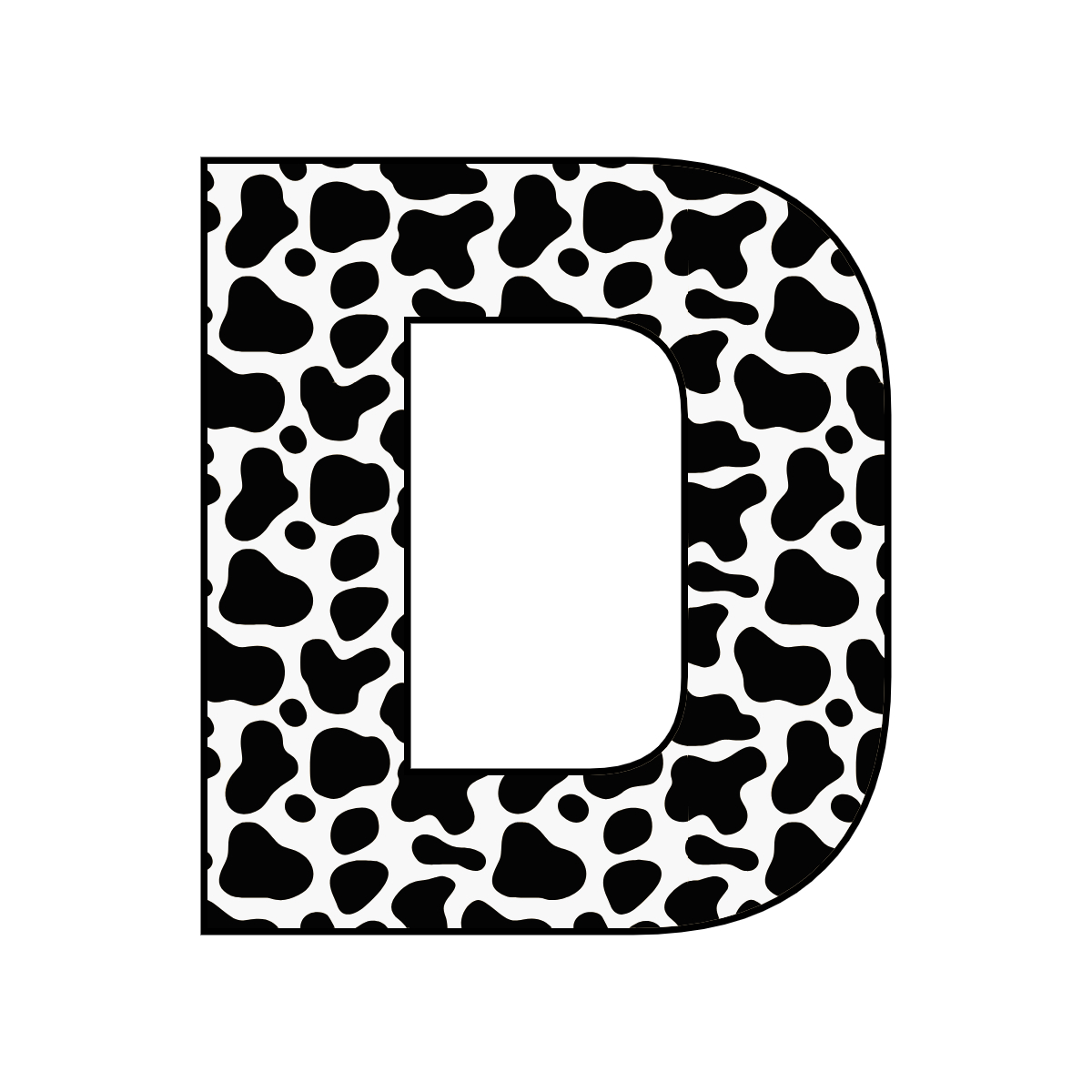 Free printable cow letter D. serif printable cow, number printable alphabet patterns print download svg, png, pdf, jpg pattern