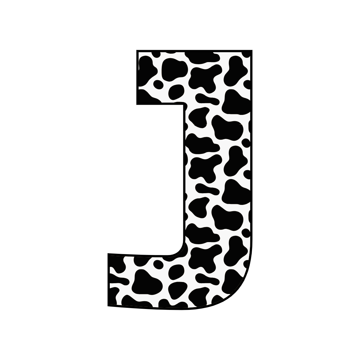 Free printable cow letter J. serif printable cow, number printable alphabet patterns print download svg, png, pdf, jpg pattern