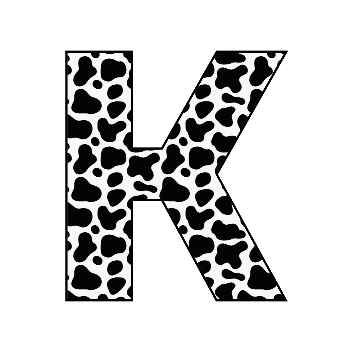 Free printable cow letter K. serif printable cow, number printable alphabet patterns print download svg, png, pdf, jpg pattern
