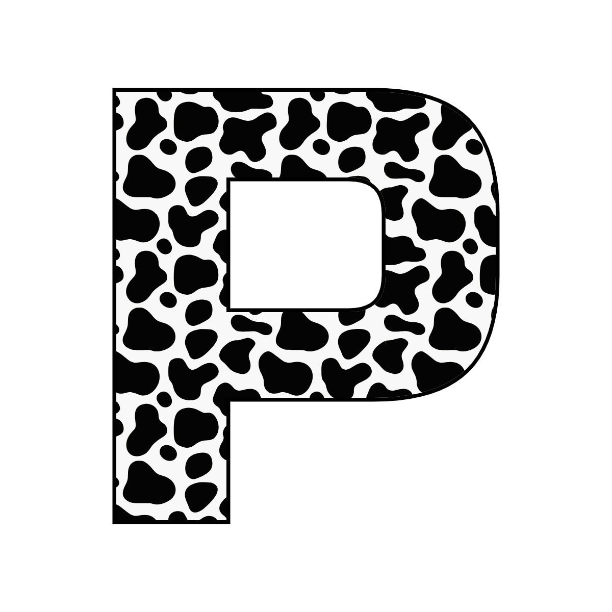 Free printable cow letter P. serif printable cow, number printable alphabet patterns print download svg, png, pdf, jpg pattern