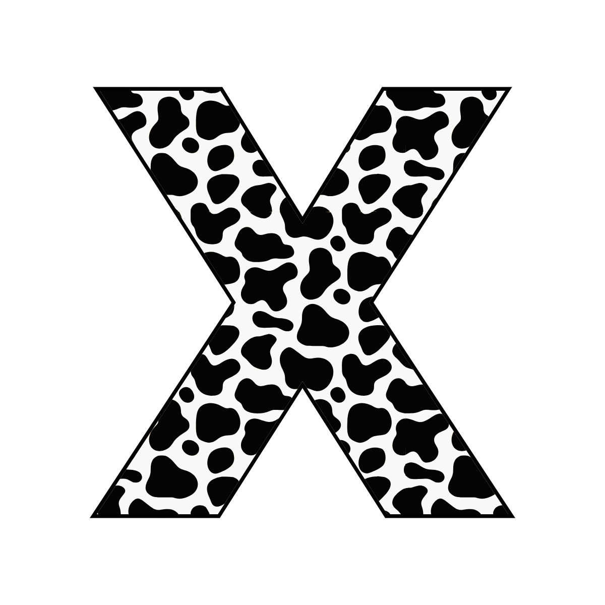 Free printable cow letter X. serif printable cow, number printable alphabet patterns print download svg, png, pdf, jpg pattern