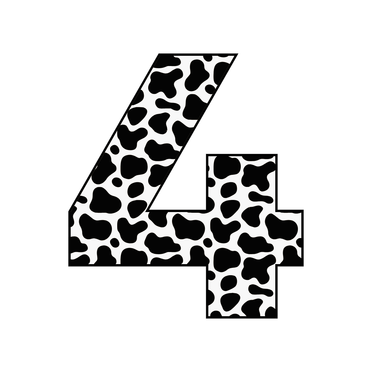 Free printable cow number 4,  serif printable cow, number printable alphabet patterns print download svg, png, pdf, jpg pattern.