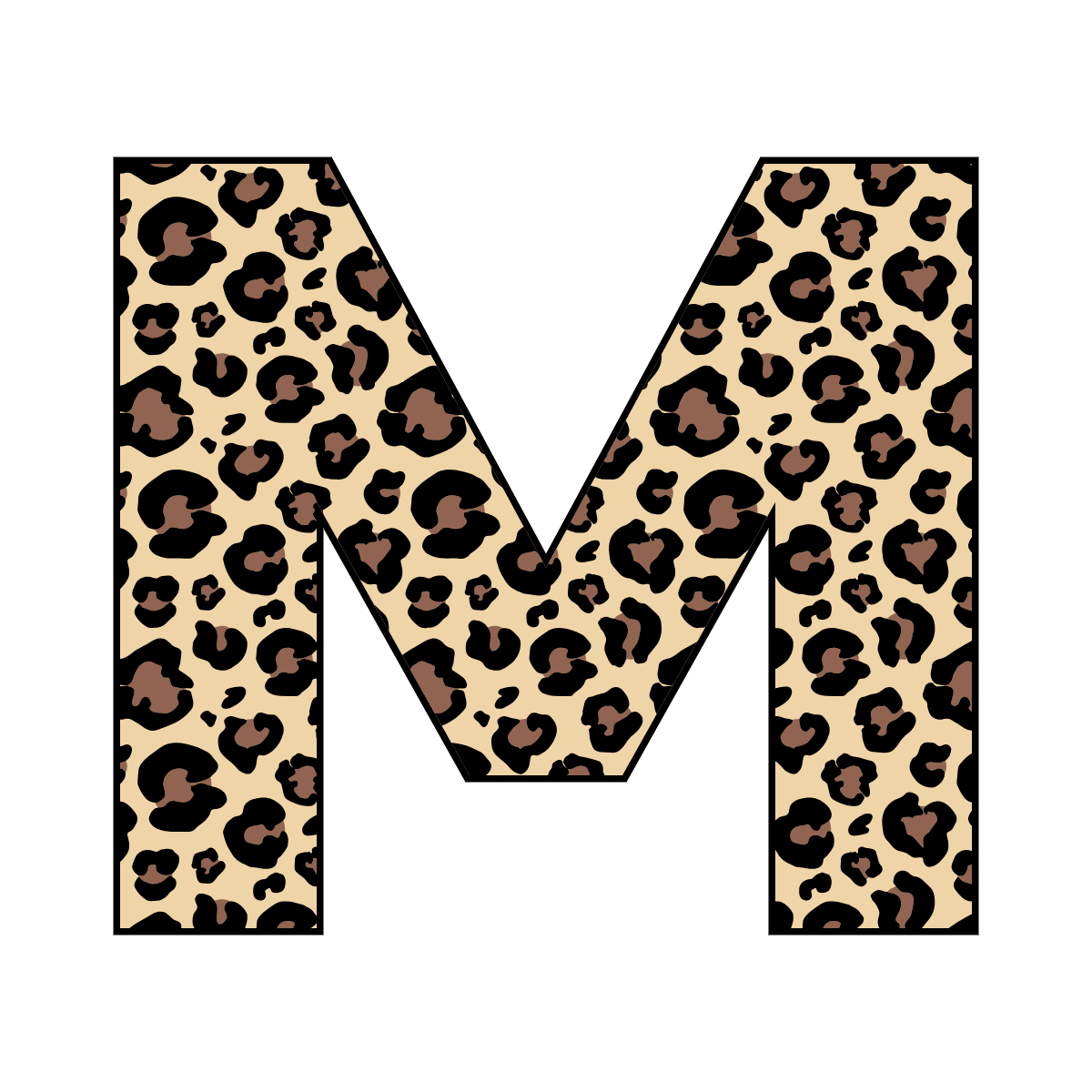 Free printable leopard letter M. serif printable leopard, number printable alphabet patterns print download svg, png, pdf, jpg pattern
