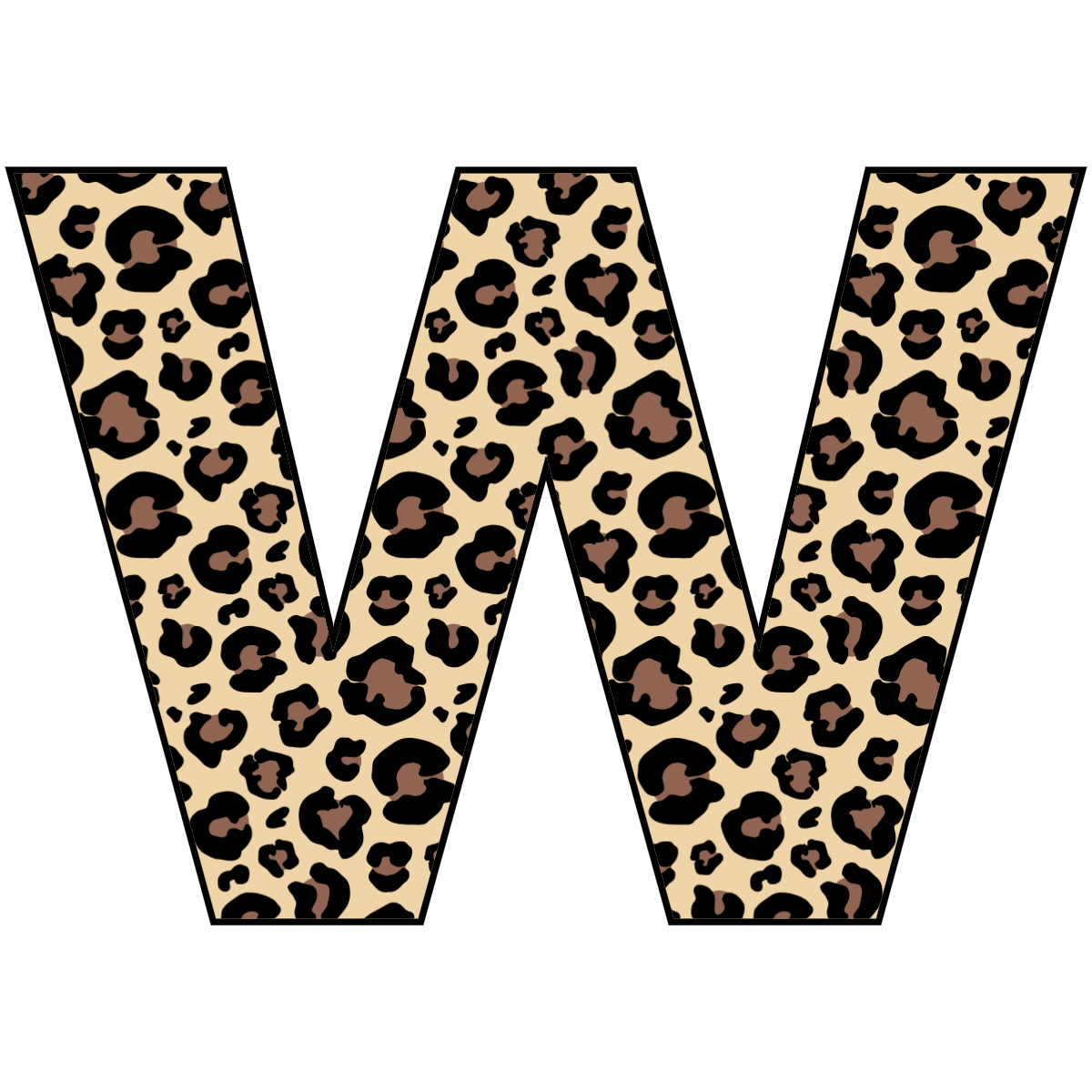 Free printable leopard letter W. serif printable leopard, number printable alphabet patterns print download svg, png, pdf, jpg pattern
