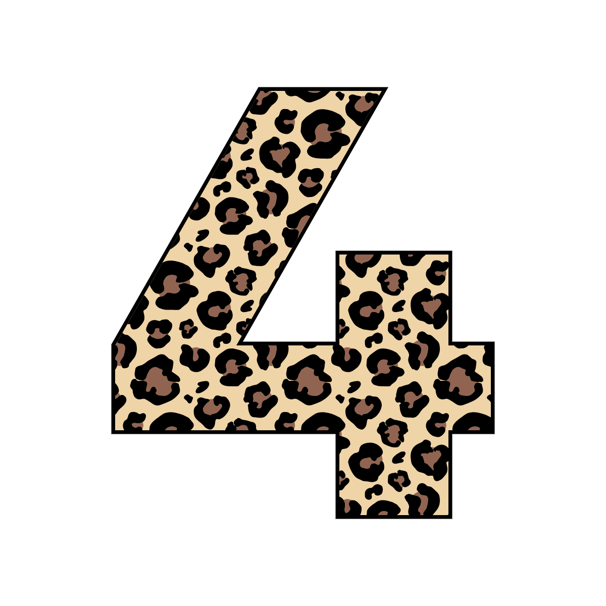 Free printable leopard number 4,  serif printable leopard, number printable alphabet patterns print download svg, png, pdf, jpg pattern.