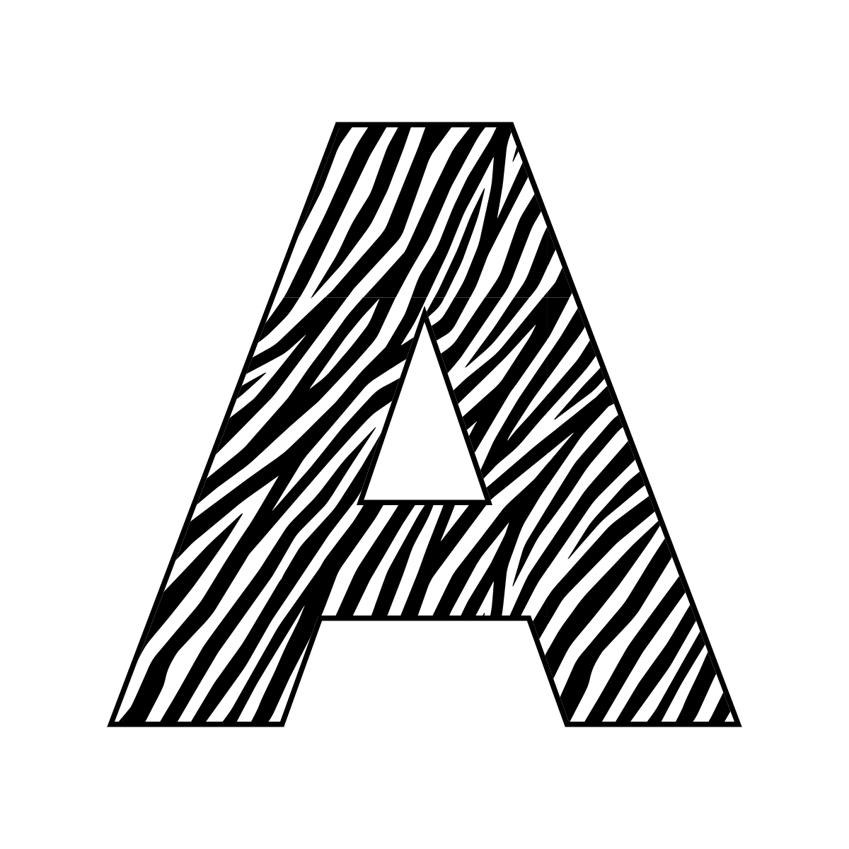 Free printable zebra letter A. serif printable zebra, number printable alphabet patterns print download svg, png, pdf, jpg pattern