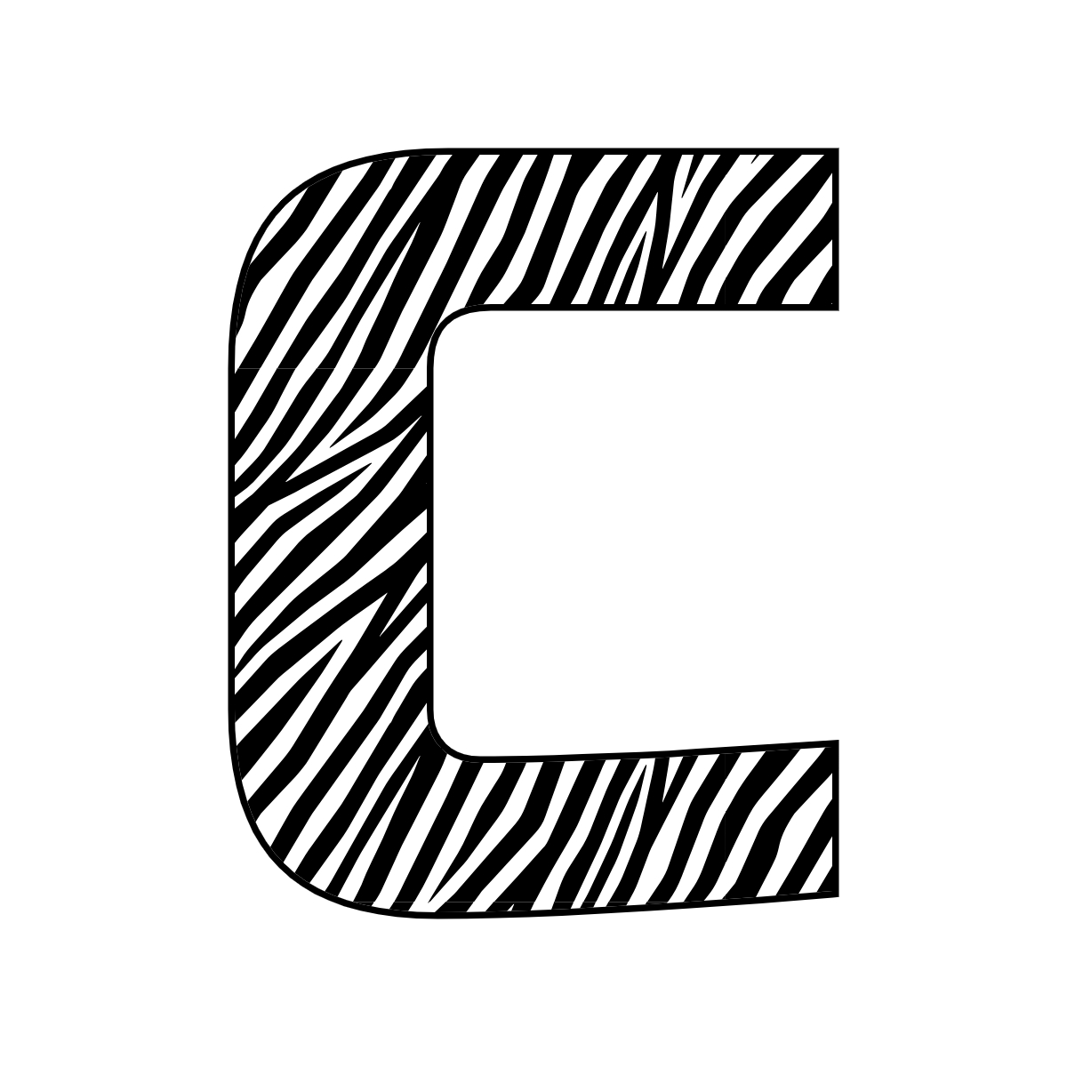 Free printable zebra letter C. serif printable zebra, number printable alphabet patterns print download svg, png, pdf, jpg pattern