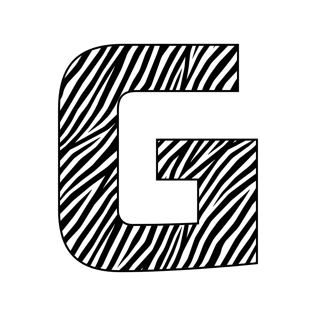 Free printable zebra letter G. serif printable zebra, number printable alphabet patterns print download svg, png, pdf, jpg pattern