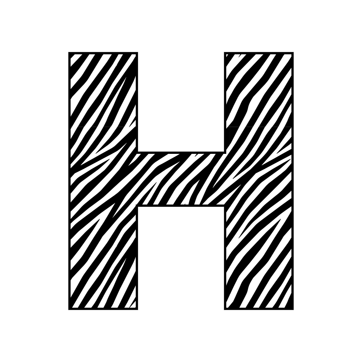 Free printable zebra letter H. serif printable zebra, number printable alphabet patterns print download svg, png, pdf, jpg pattern