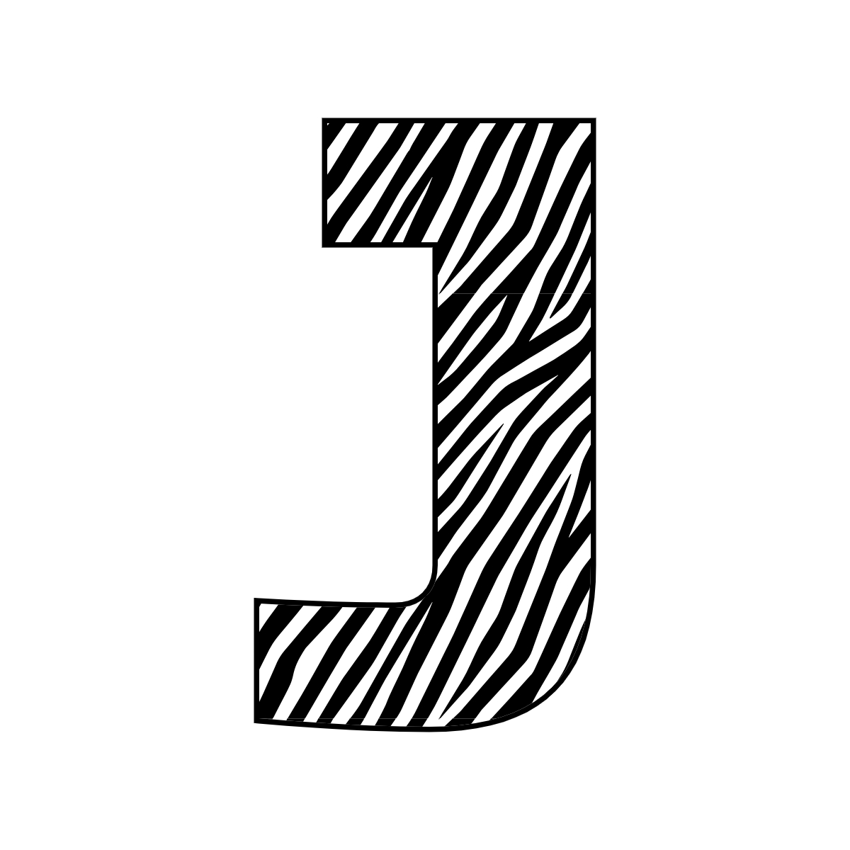 Free printable zebra letter J. serif printable zebra, number printable alphabet patterns print download svg, png, pdf, jpg pattern
