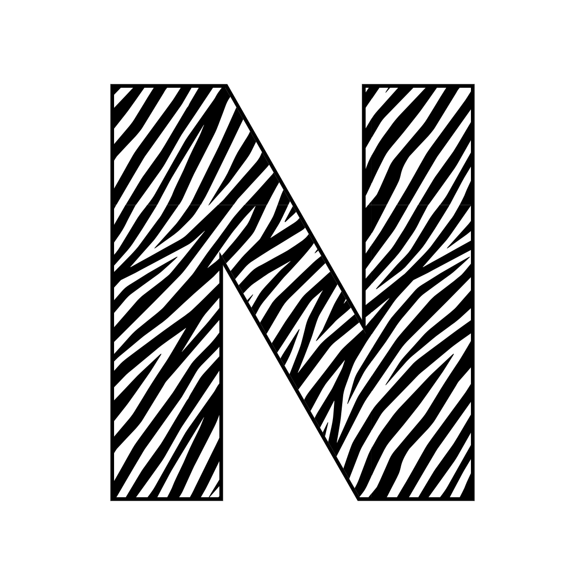 Free printable zebra letter N. serif printable zebra, number printable alphabet patterns print download svg, png, pdf, jpg pattern