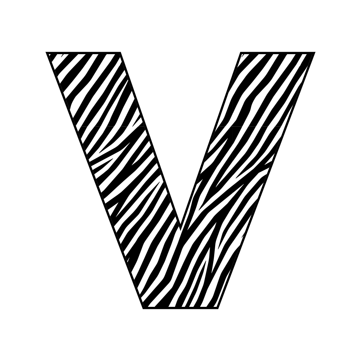 Free printable zebra letter V. serif printable zebra, number printable alphabet patterns print download svg, png, pdf, jpg pattern