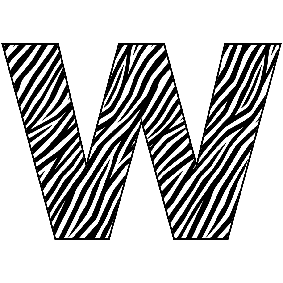Free printable zebra letter W. serif printable zebra, number printable alphabet patterns print download svg, png, pdf, jpg pattern