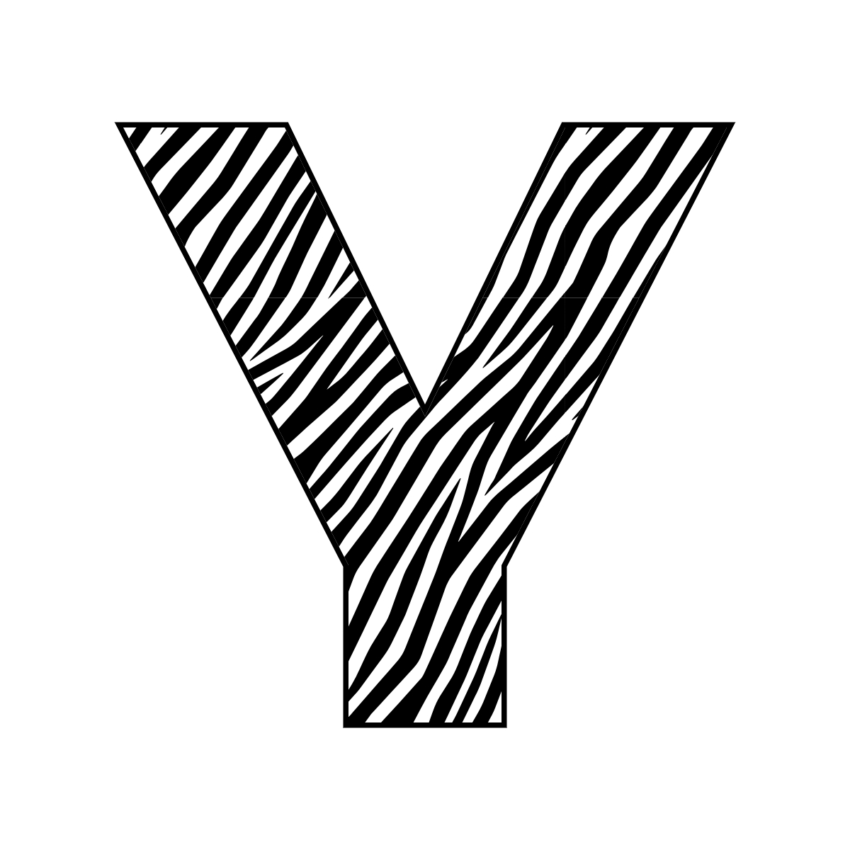 Free printable zebra letter Y. serif printable zebra, number printable alphabet patterns print download svg, png, pdf, jpg pattern