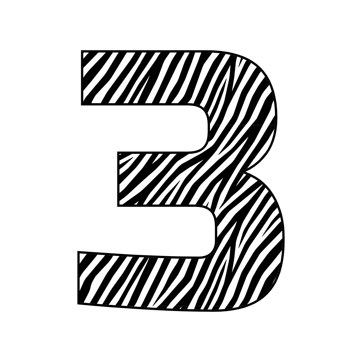 Free printable zebra number 3,  serif printable zebra, number printable alphabet patterns print download svg, png, pdf, jpg pattern.