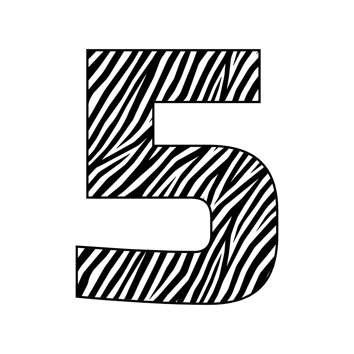 Free printable zebra number 5, serif printable zebra, number printable alphabet patterns print download svg, png, pdf, jpg pattern.
