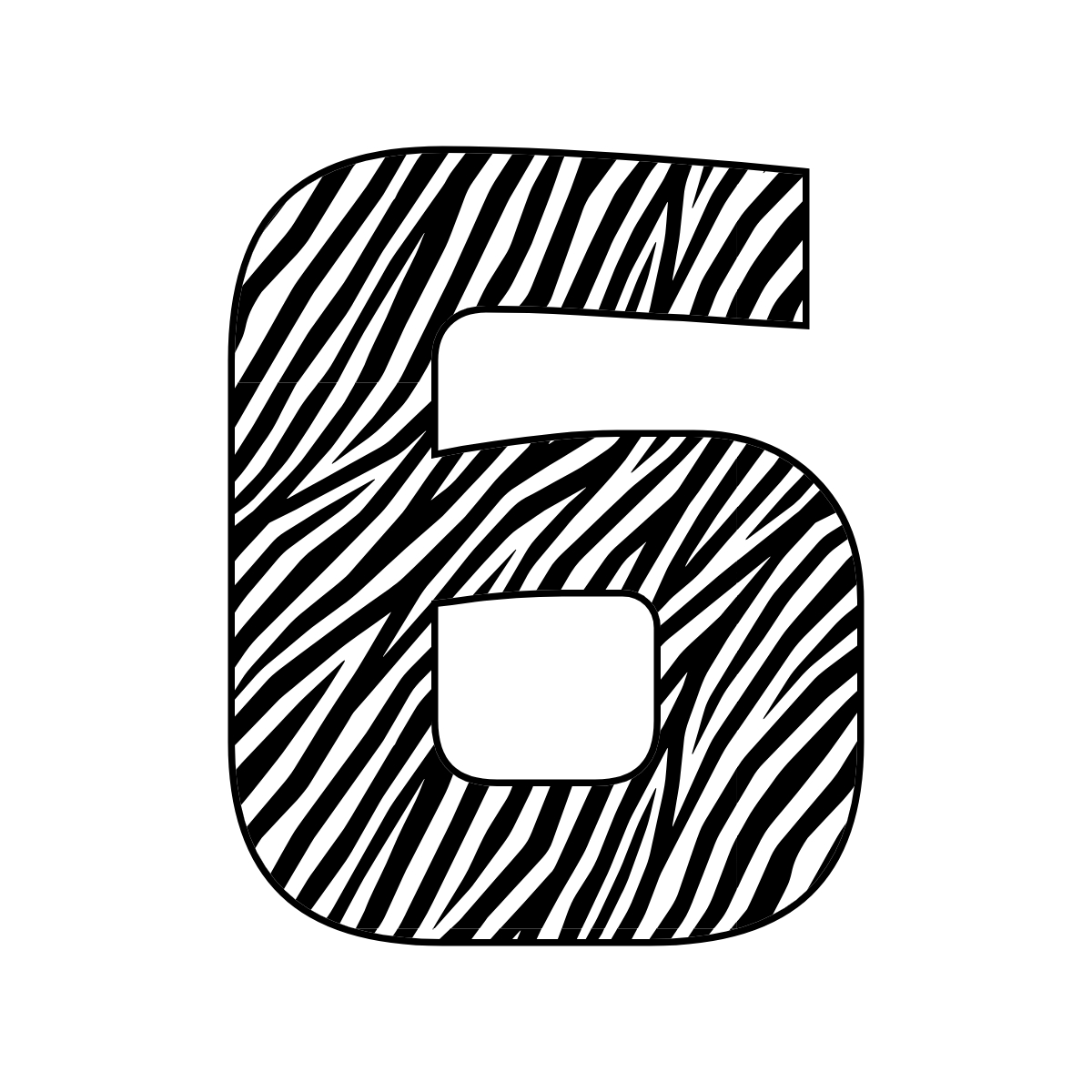 Free printable zebra number 6,  serif printable zebra, number printable alphabet patterns print download svg, png, pdf, jpg pattern.